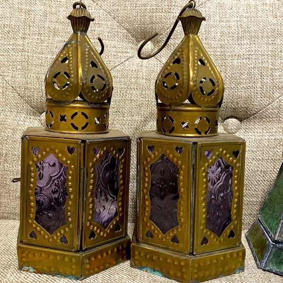 Rustic Lanterns green/Purple Stain Windows set of 4 - Picture 4 of 10